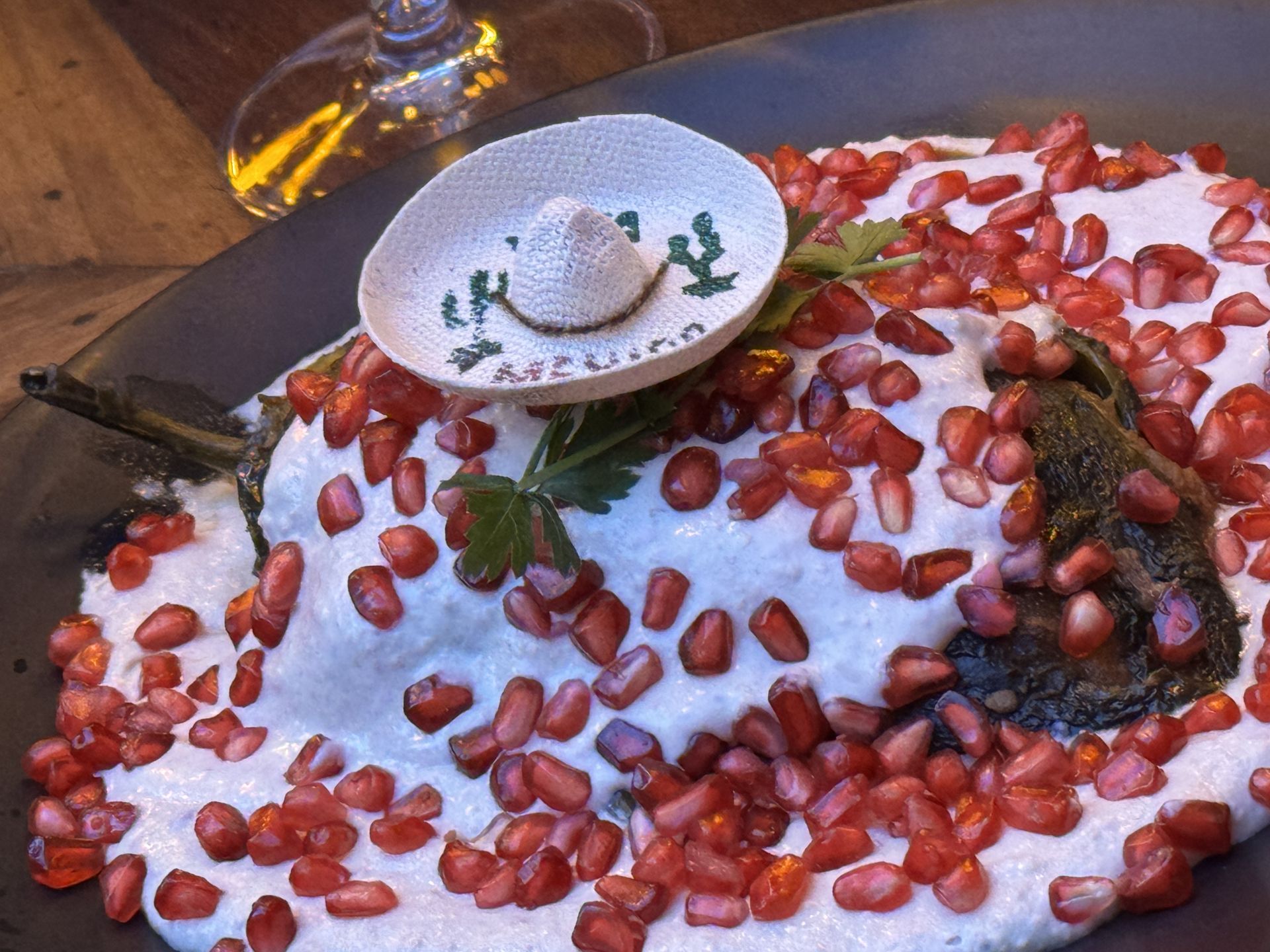 Chiles en nogada plated dish